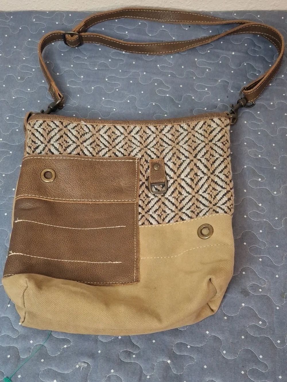 Boho Crossbody Shoulder Bag in Brown and Tan